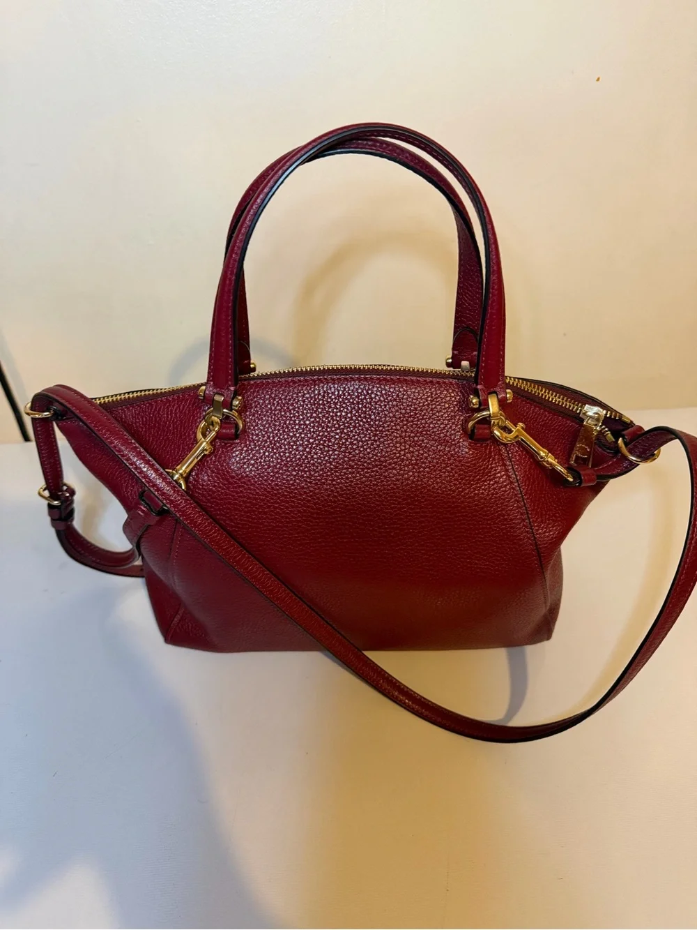 Coach Pebbled Leather Satchel in Burgundy